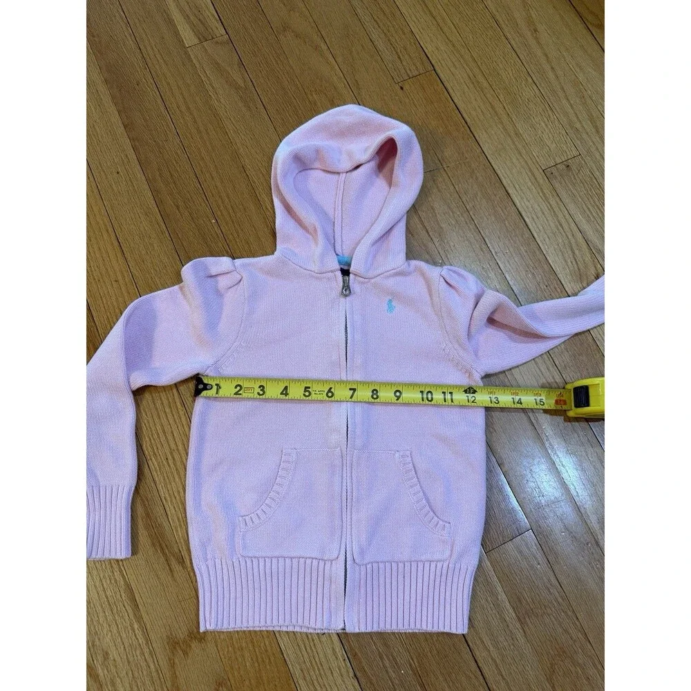 Ralph Lauren Girls Zip Up Knit Cardigan Sweater Size 6x Light Pink Hooded EUC